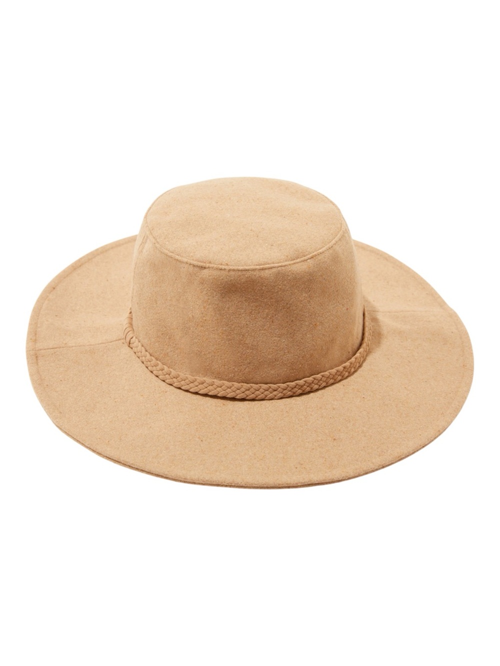 ASN Hats The Harper Floppy Wide Brim Felt Boater Hat Beige Tan Braid Detail